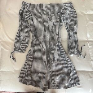 Love Notes Button Up Striped Off the Shoulder Dress